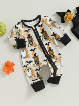 Baby Girl Long Sleeve Dress Halloween Pumpkin Print Tutu Skirt for Infant Toddler Fall Outfit