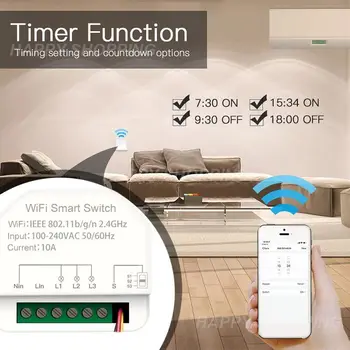 Интелигентен превключвател, съвместим с дистанционното управление на автоматизацията на домашния гласов контрол Tuya Alexa. Мини умен домашен прекъсвач