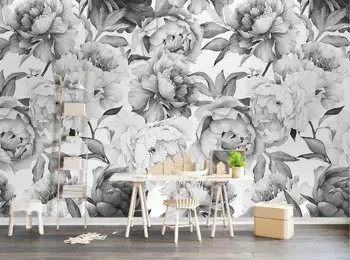 Персонализиран тапет хол спалня декорация на дома черно-бял божур цвете стенопис телевизия фон стена 3d тапет гоблени
