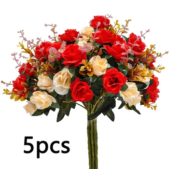 5бр Сватбена роза изкуствени цветя копринен букет булка сватба начало хол маса ваза декорация аксесоари фалшив цвете