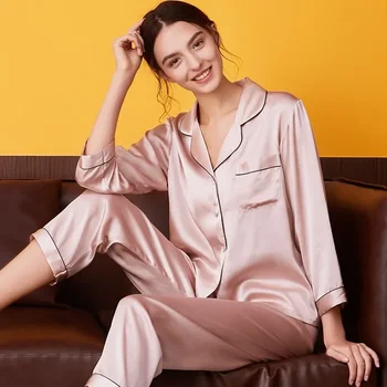 100% копринена пижама комплект за жени лято и есен черница с дълъг ръкав Home Service коприна Дамска пижама комплект пижама феминино