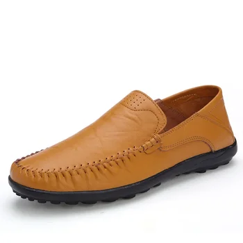 Кожени ежедневни обувки за мъже Slip-On мокасини голям размер шофиране обувки шиене мъжки обувки плътен цвят дишаща Chaussure Hommes