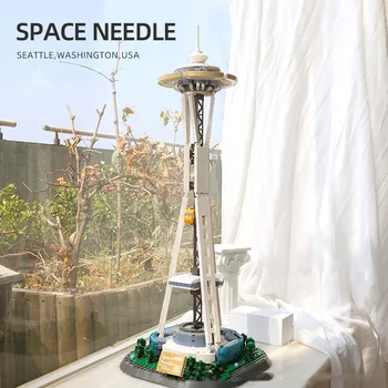 Creative World Famous Architecture City Street View Block САЩ Seattle Space Needle Tower Build Brick Streetscape Toys