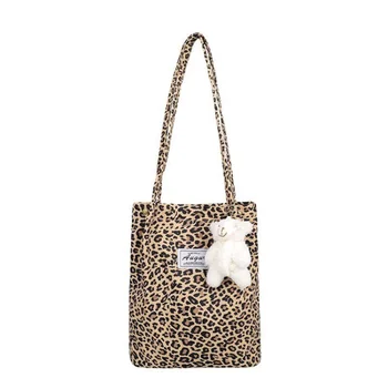 корейски шик голям случаен голяма пазарска чанта леопард рамо чанта дами платно чанта нов пазарска чанта студент печат чанта Bolsa Mujer