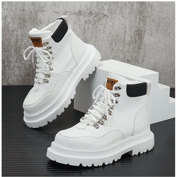 Луксозен дизайн Мъжки кожени маратонки Платформа Увеличаване на височината Обувки Бели каузални маратонки Спортно ходене Зимни мъжки обувки