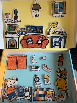 【Тиха книга】Мишка Бобо Английска книжка с картинки разширява семейството Подпори за ранно образование Кутия за игри на маса Интерактивна тиха книга оригинал
