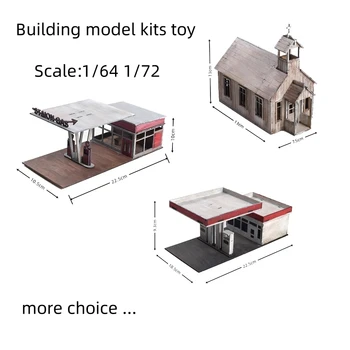 1/64 1/72 миниатюрна църква / бензиностанция сграда събрание модел дървена архитектура материали деца DIY ръчно изработени диорама играчка